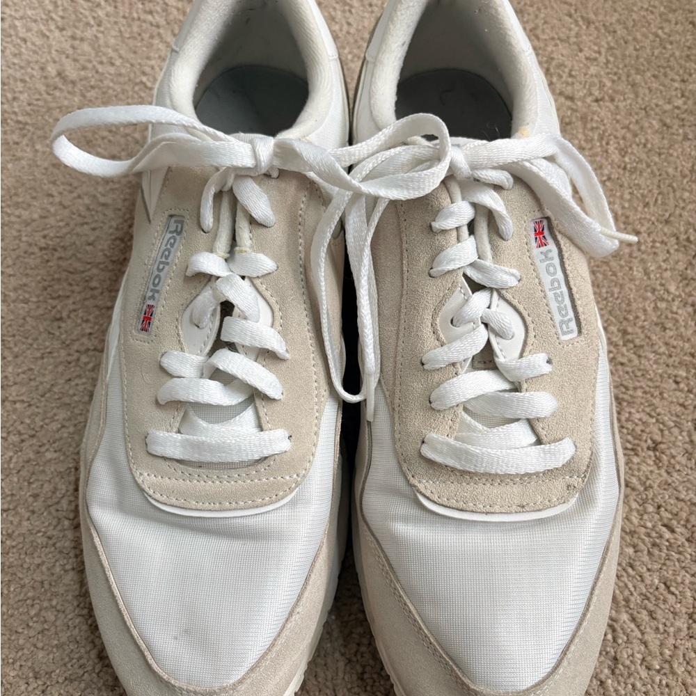 Reebok Classic Men’s White and Tan Sneakers